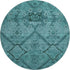 8' Teal And Gray Floral Washable Round Rug With UV Protection