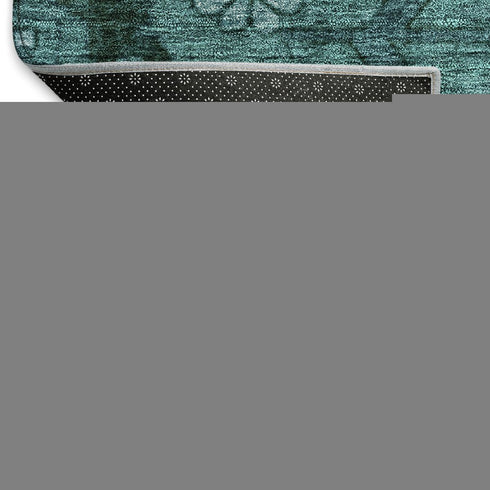 8' Teal And Gray Floral Washable Round Rug With UV Protection