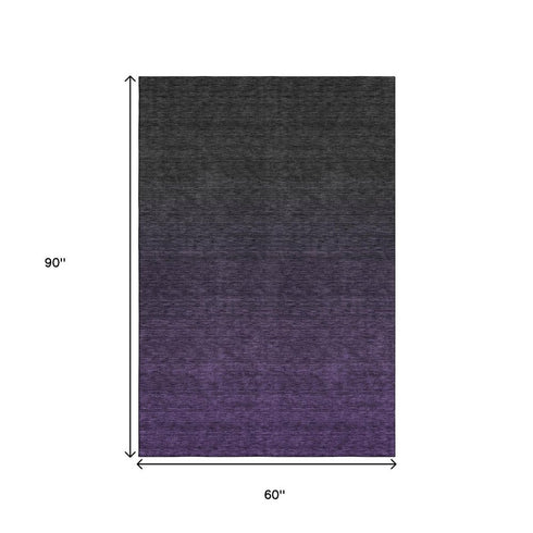 5' X 8' Eggplant And Charcoal Ombre Washable Area Rug With UV Protection