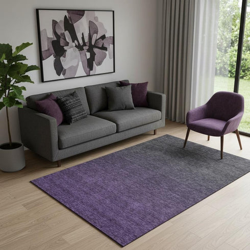 5' X 8' Eggplant And Charcoal Ombre Washable Area Rug With UV Protection
