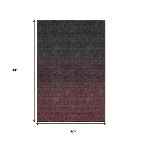 5' X 8' Merlot And Charcoal Ombre Washable Area Rug With UV Protection