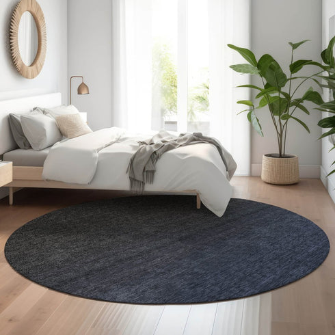8' Navy Blue And Charcoal Ombre Washable Round Rug With UV Protection