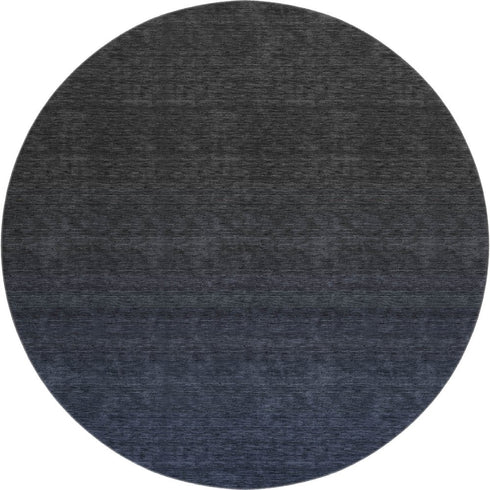 8' Navy Blue And Charcoal Ombre Washable Round Rug With UV Protection