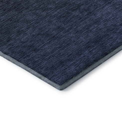 8' Navy Blue And Charcoal Ombre Washable Round Rug With UV Protection