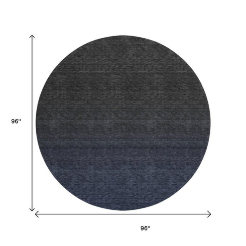 8' Navy Blue And Charcoal Ombre Washable Round Rug With UV Protection