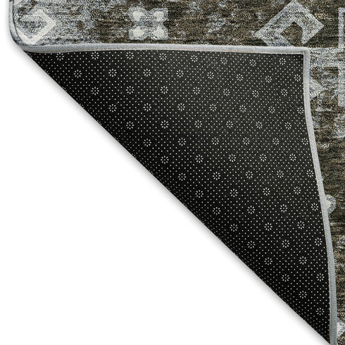 5' X 8' Chocolate Gray And Ivory Medallion Washable Area Rug With UV Protection