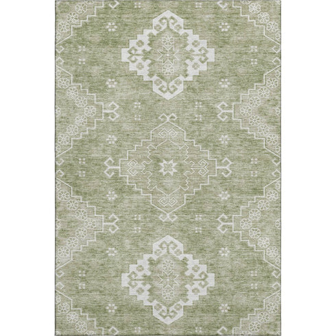 8' X 10' Artichoke Green And Ivory Medallion Washable Area Rug With UV Protection