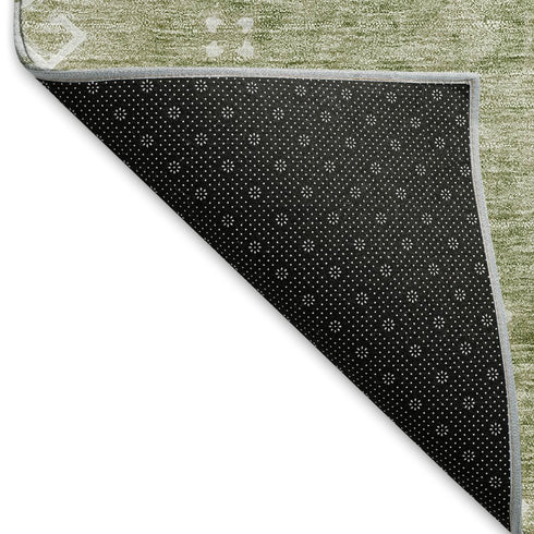 8' X 10' Artichoke Green And Ivory Medallion Washable Area Rug With UV Protection