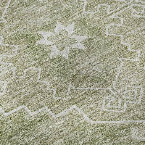 8' X 10' Artichoke Green And Ivory Medallion Washable Area Rug With UV Protection
