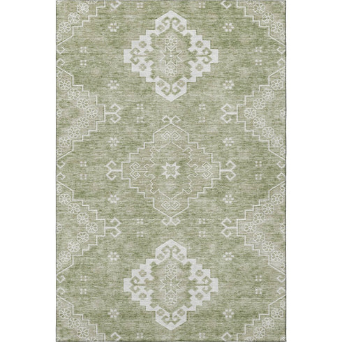8' X 10' Artichoke Green And Ivory Medallion Washable Area Rug With UV Protection