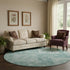 8' Aqua And Ivory Medallion Washable Round Rug With UV Protection