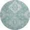 8' Aqua And Ivory Medallion Washable Round Rug With UV Protection
