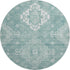 8' Aqua And Ivory Medallion Washable Round Rug With UV Protection