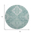 8' Aqua And Ivory Medallion Washable Round Rug With UV Protection