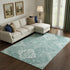8' X 10' Aqua And Ivory Medallion Washable Area Rug With UV Protection