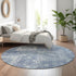 8' Blue And Ivory Medallion Washable Round Rug With UV Protection
