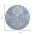 8' Blue And Ivory Medallion Washable Round Rug With UV Protection