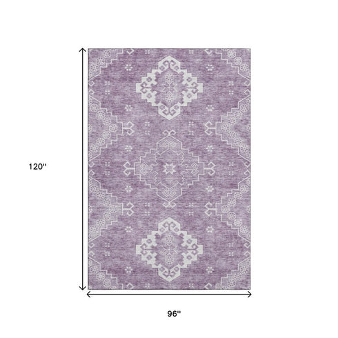8' X 10' Lavender And Ivory Medallion Washable Area Rug With UV Protection
