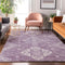 8' X 10' Lavender And Ivory Medallion Washable Area Rug With UV Protection