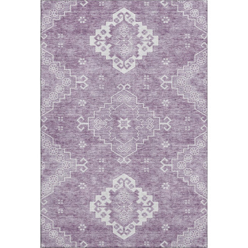 8' X 10' Lavender And Ivory Medallion Washable Area Rug With UV Protection
