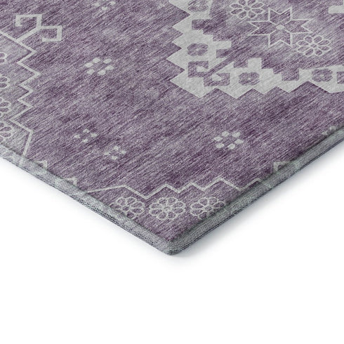 8' X 10' Lavender And Ivory Medallion Washable Area Rug With UV Protection