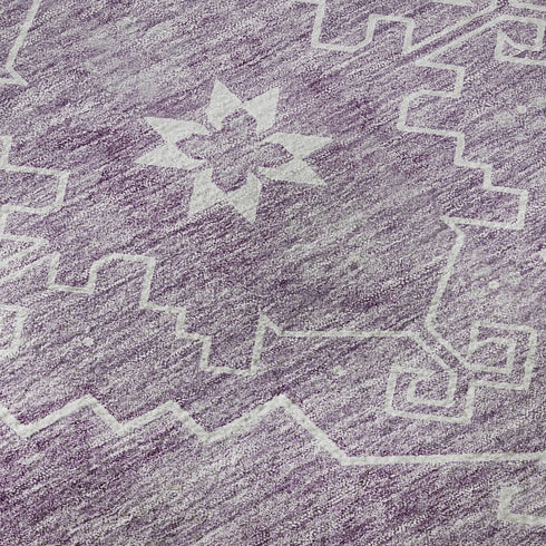 8' X 10' Lavender And Ivory Medallion Washable Area Rug With UV Protection