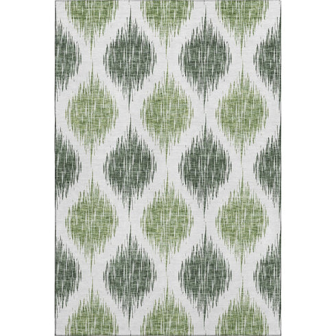 5' X 8' Fern Green And Ivory Ikat Washable Area Rug With UV Protection