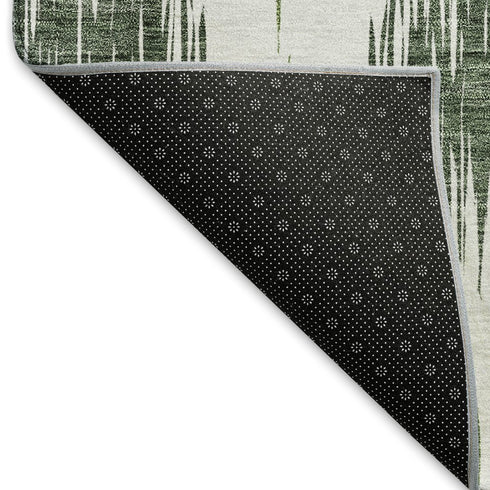 5' X 8' Fern Green And Ivory Ikat Washable Area Rug With UV Protection