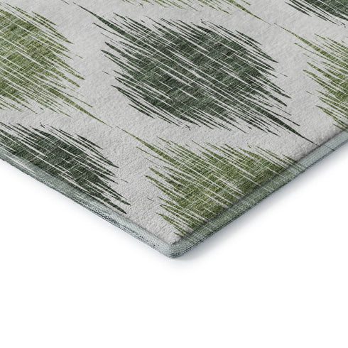 5' X 8' Fern Green And Ivory Ikat Washable Area Rug With UV Protection