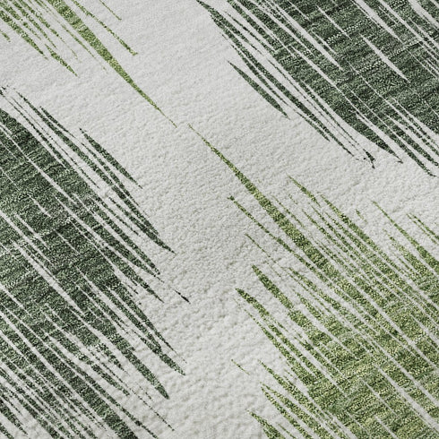 5' X 8' Fern Green And Ivory Ikat Washable Area Rug With UV Protection