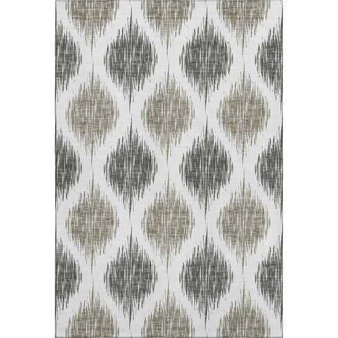 5' X 8' Taupe And Ivory Ikat Washable Area Rug With UV Protection