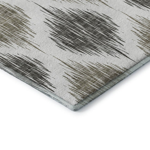 5' X 8' Taupe And Ivory Ikat Washable Area Rug With UV Protection