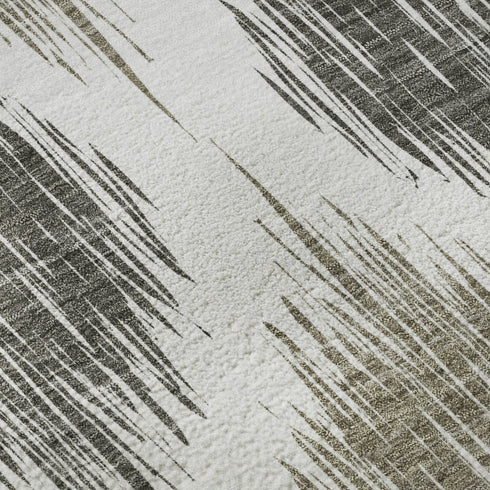 5' X 8' Taupe And Ivory Ikat Washable Area Rug With UV Protection
