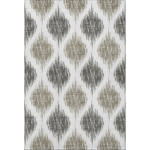 5' X 8' Taupe And Ivory Ikat Washable Area Rug With UV Protection