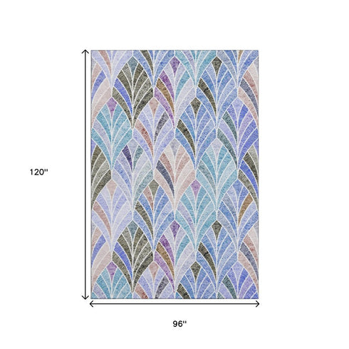 8' X 10' Blue Brown And Blush Geometric Washable Area Rug With UV Protection