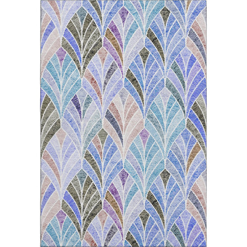 8' X 10' Blue Brown And Blush Geometric Washable Area Rug With UV Protection