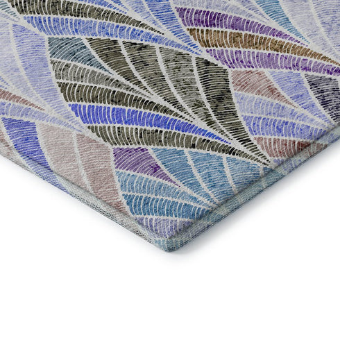 8' X 10' Blue Brown And Blush Geometric Washable Area Rug With UV Protection