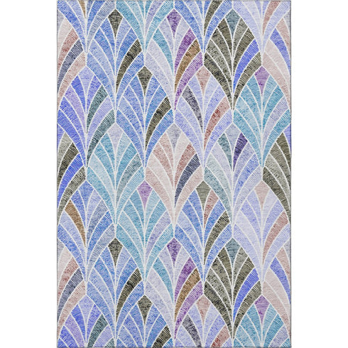 8' X 10' Blue Brown And Blush Geometric Washable Area Rug With UV Protection