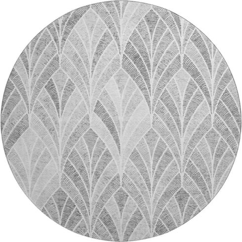 8' Gray And Ivory Geometric Washable Round Rug With UV Protection