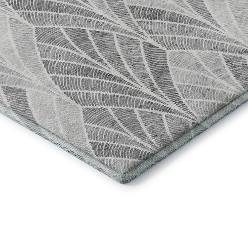 8' Gray And Ivory Geometric Washable Round Rug With UV Protection
