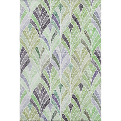 8' X 10' Green Purple And Ivory Geometric Washable Area Rug With UV Protection