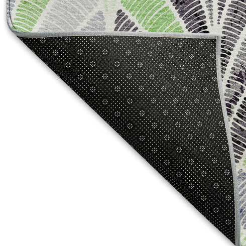 8' X 10' Green Purple And Ivory Geometric Washable Area Rug With UV Protection
