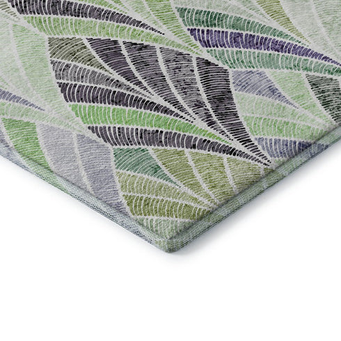 8' X 10' Green Purple And Ivory Geometric Washable Area Rug With UV Protection