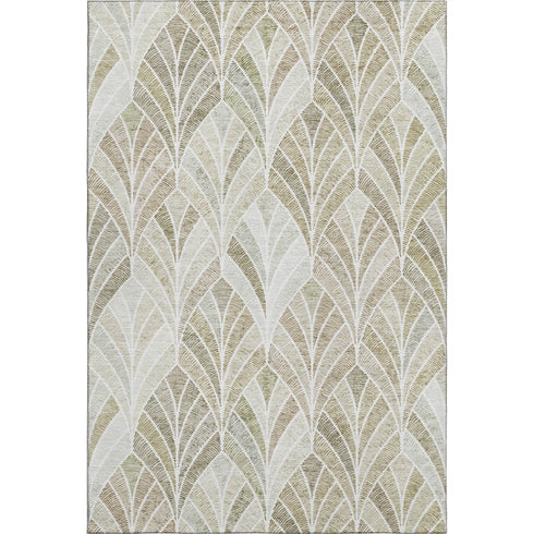 8' X 10' Khaki Beige And Ivory Geometric Washable Area Rug With UV Protection