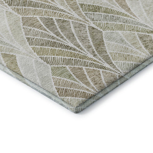8' X 10' Khaki Beige And Ivory Geometric Washable Area Rug With UV Protection