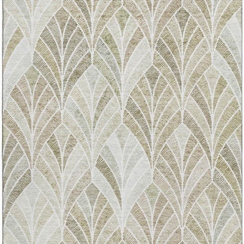 8' X 10' Khaki Beige And Ivory Geometric Washable Area Rug With UV Protection