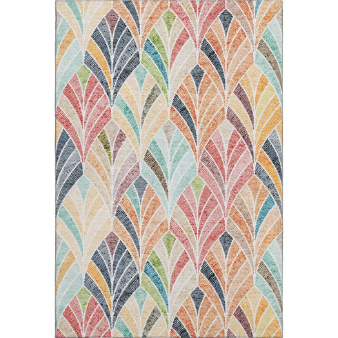 5' X 8' Orange Gold And Blue Geometric Washable Area Rug With UV Protection