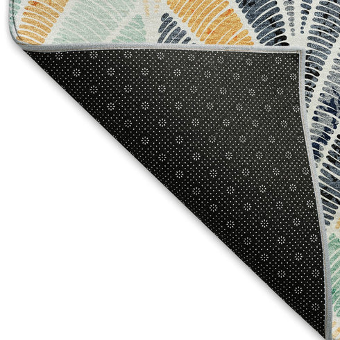 5' X 8' Orange Gold And Blue Geometric Washable Area Rug With UV Protection