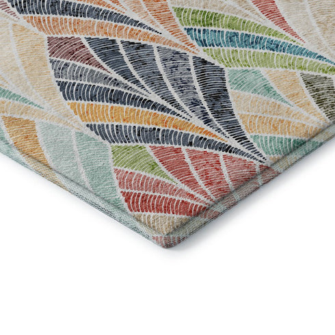 5' X 8' Orange Gold And Blue Geometric Washable Area Rug With UV Protection