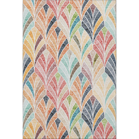 5' X 8' Orange Gold And Blue Geometric Washable Area Rug With UV Protection